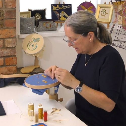 Sara Dennis in action on our new online Goldwork course