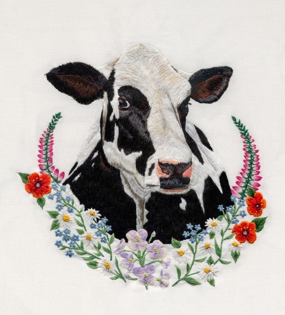 Cow Hand Embroidery design by Elysia Cusworth