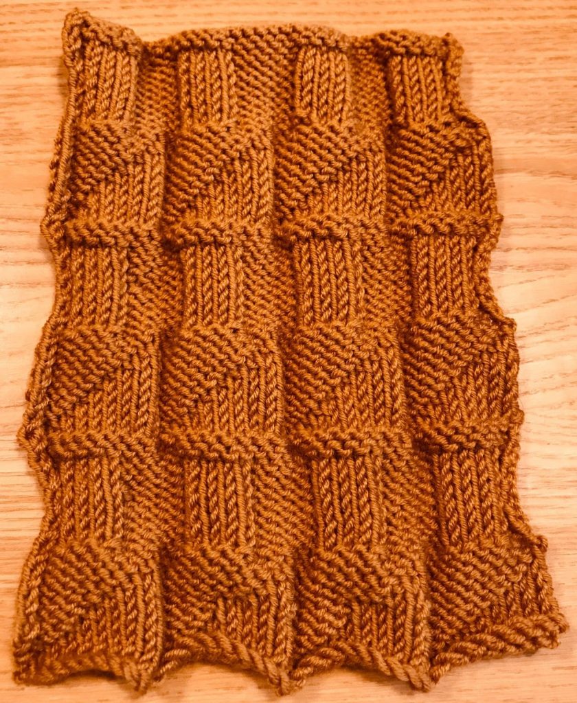 Knitting sample by Susan Rorison, Skill Stage 2 Knitting Course