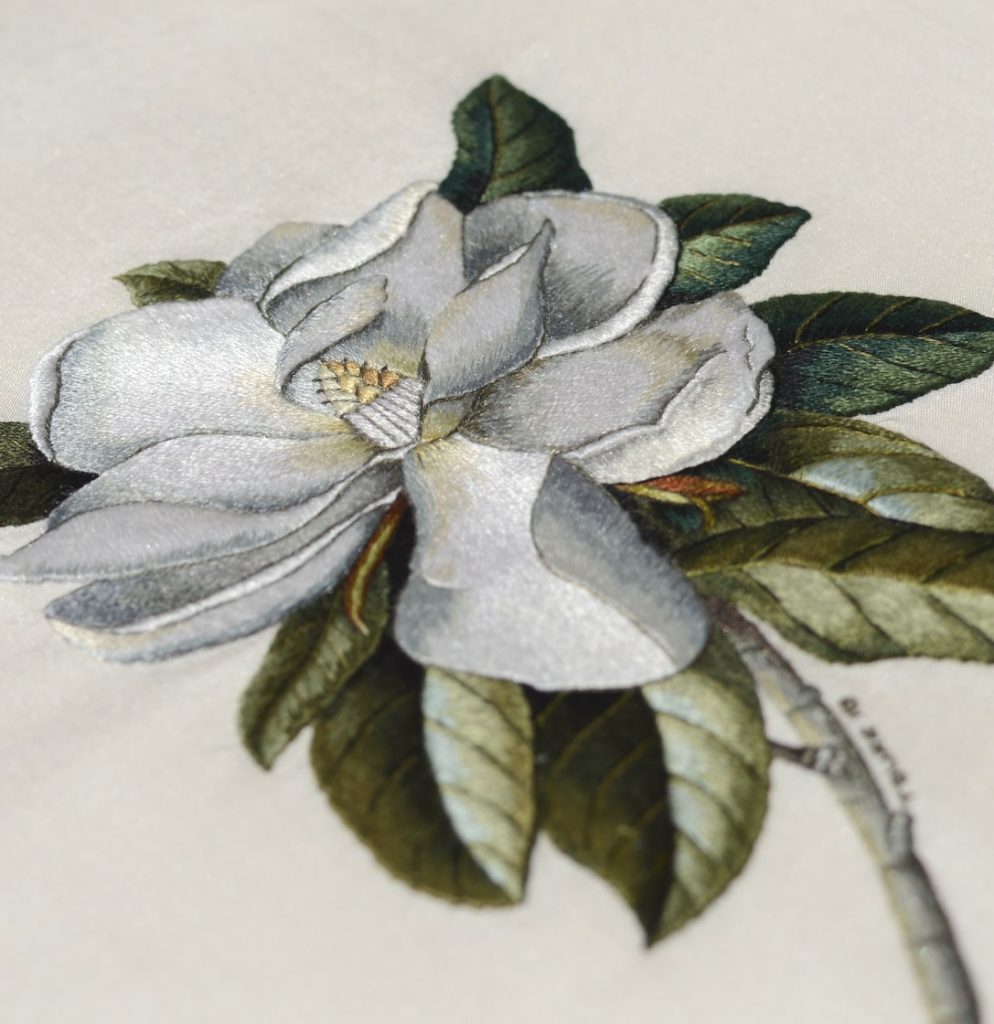 Magnolia embroidery by Trish Burr