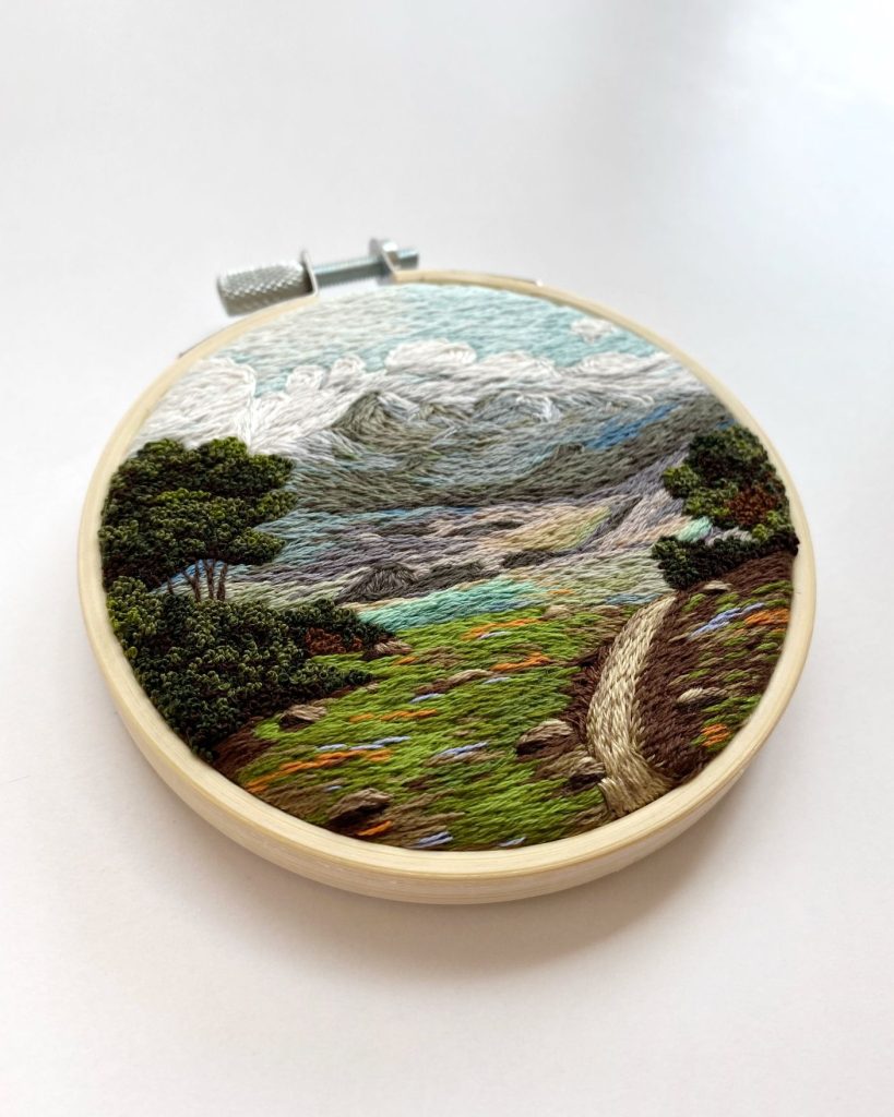 Mountainscape embroidery by Cassandra Dias