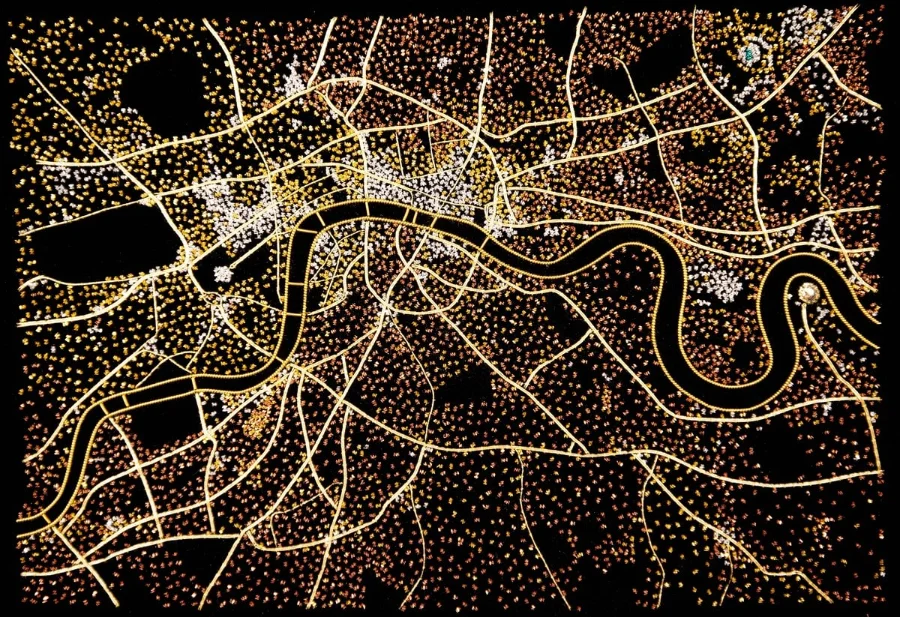 London Lights embroidered by Sarah Rousset-Hall