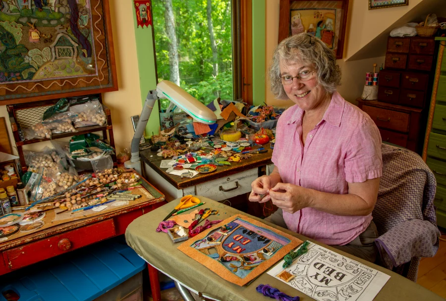 Salley working on “MY BED” in her studio