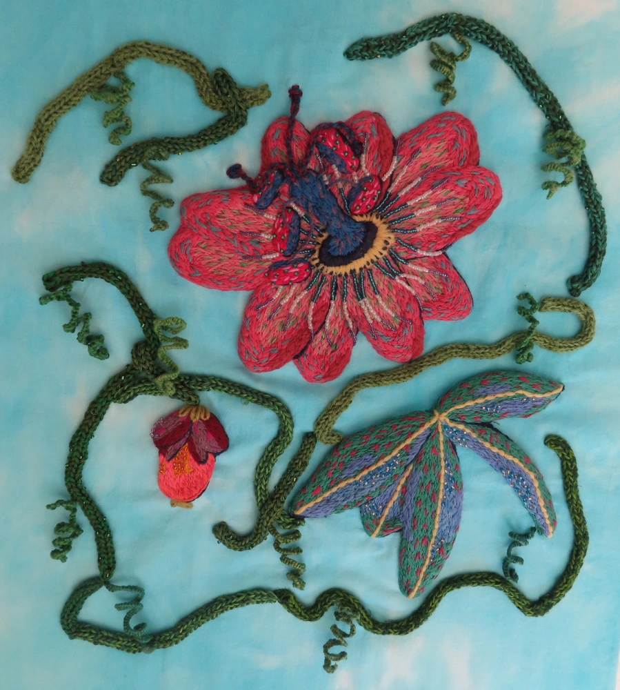 Hand Embroidered Passion Flower by Louise Kidd