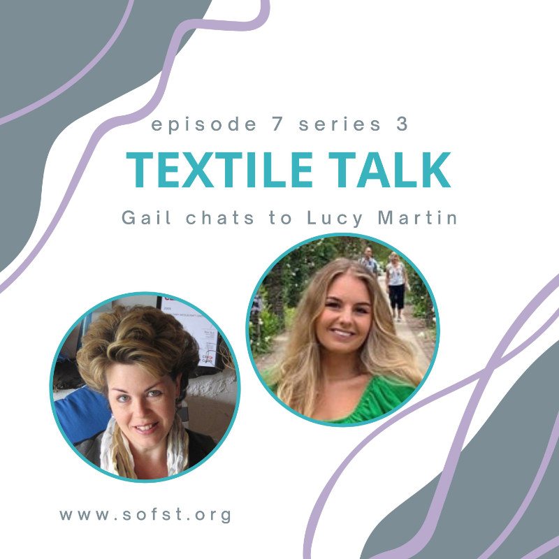 Podcast cover, Textile Talk with Lucy Martin with host Gail Cowley
