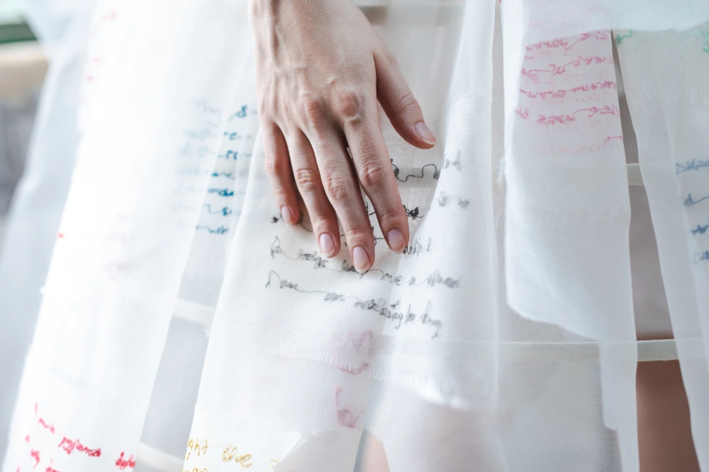 Close up embroidered detail by Hannah Lamb