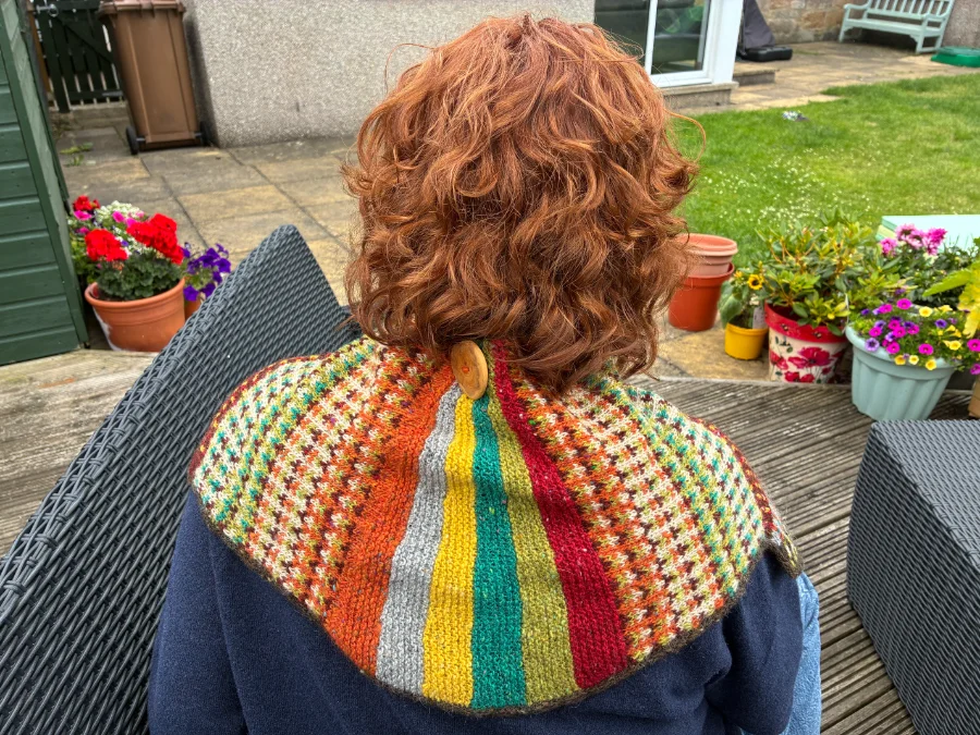 A vibrant and abstract scarf, knitting design, by SST Skill Stage 3 graduate Rhona