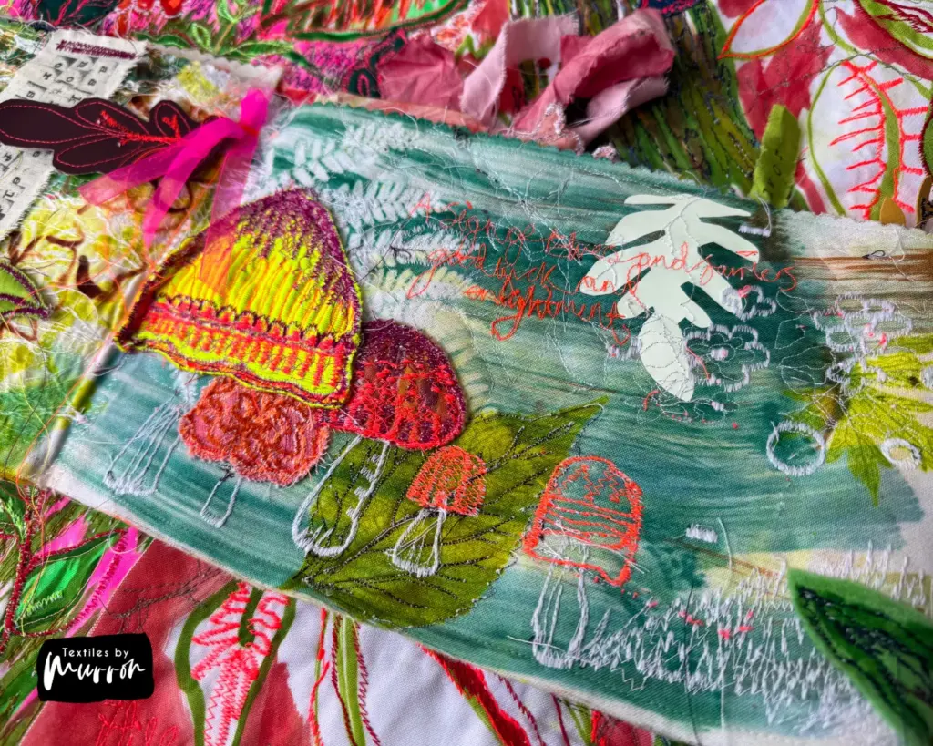 Vibrant design, mixed media machine embroidery, by Murron Fraser.