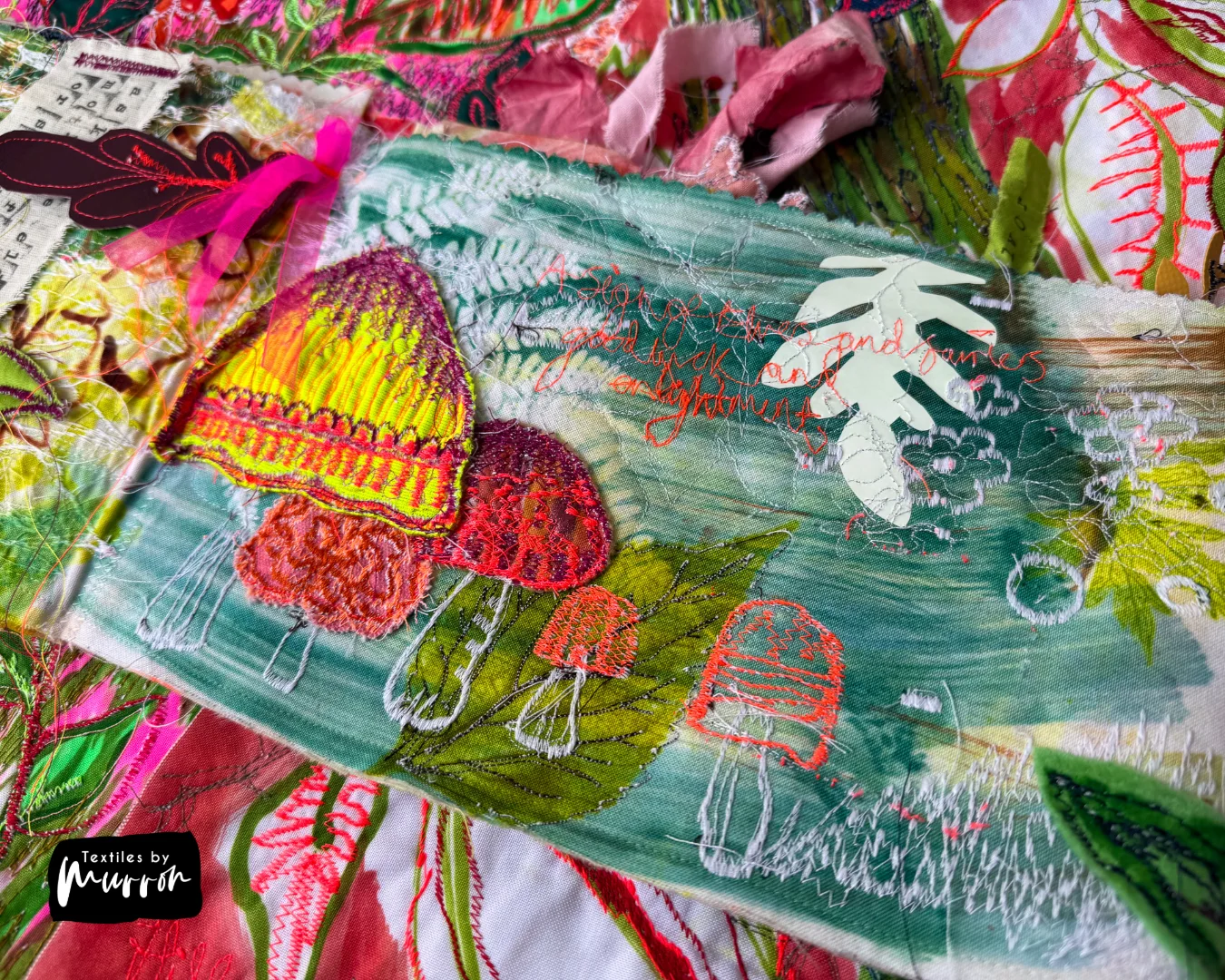Vibrant design, mixed media machine embroidery, by Murron Fraser.