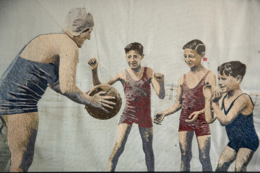 Great Grandmother Florence hand stitched on linen