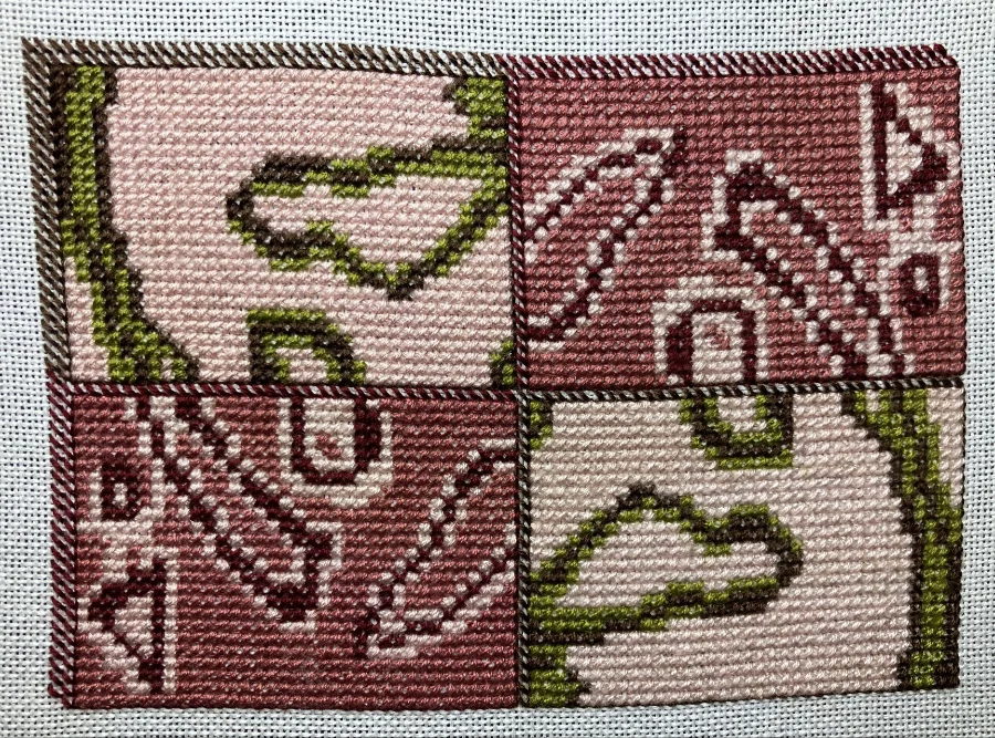 hand embroidery stitching detail on fabric, by SST Skill Stage 2 graduate Elaine Fraser