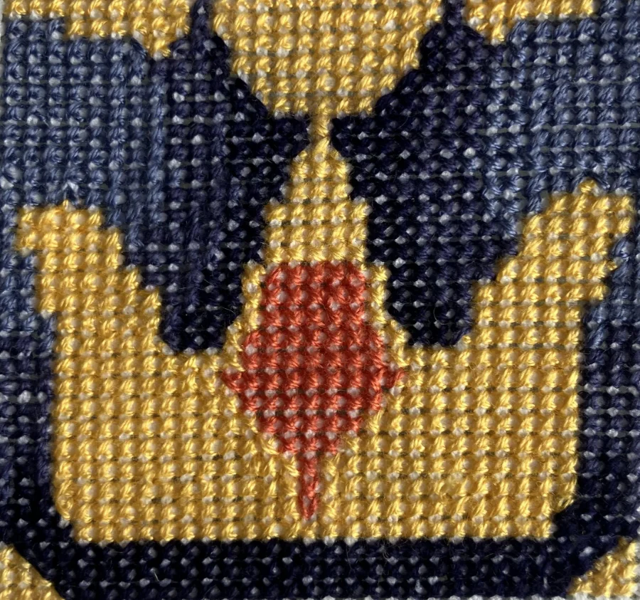 Detailed canvas embroidery stitchwork, by SST Skill Stage 2 graduate Elaine Fraser