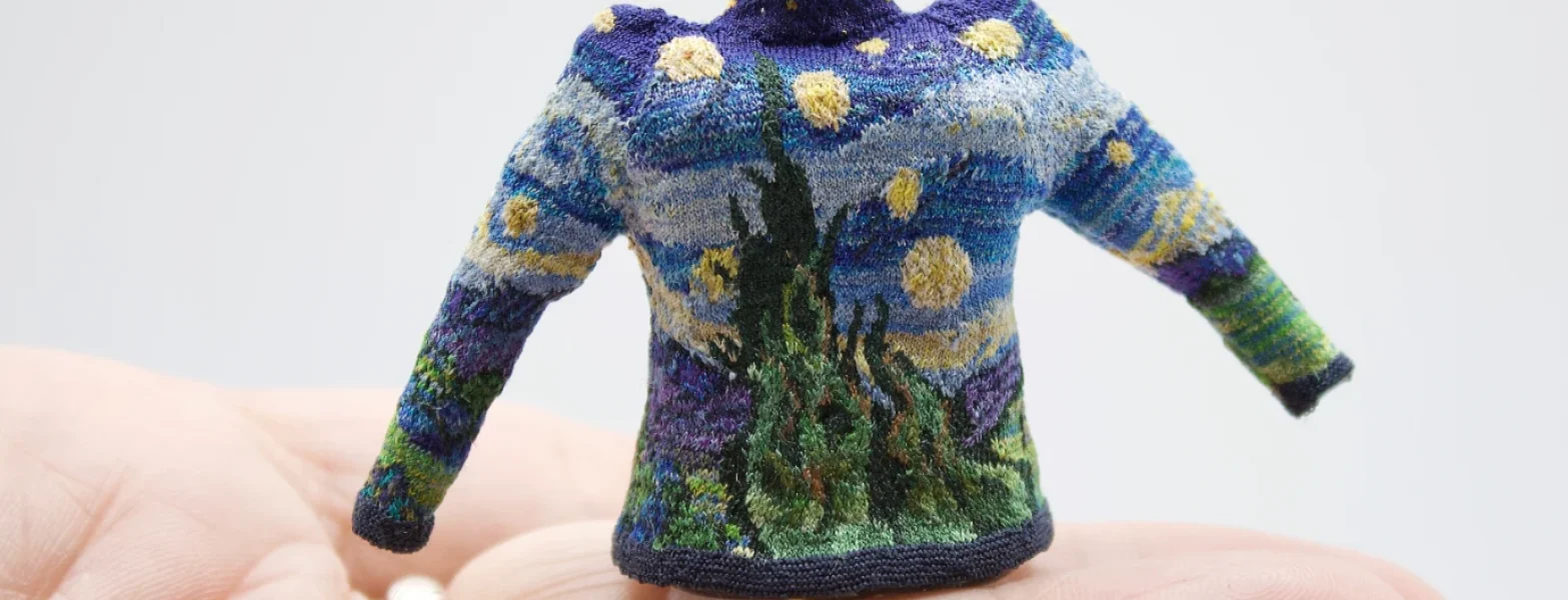 Starry Night miniature knitted jumper by Althea Crome