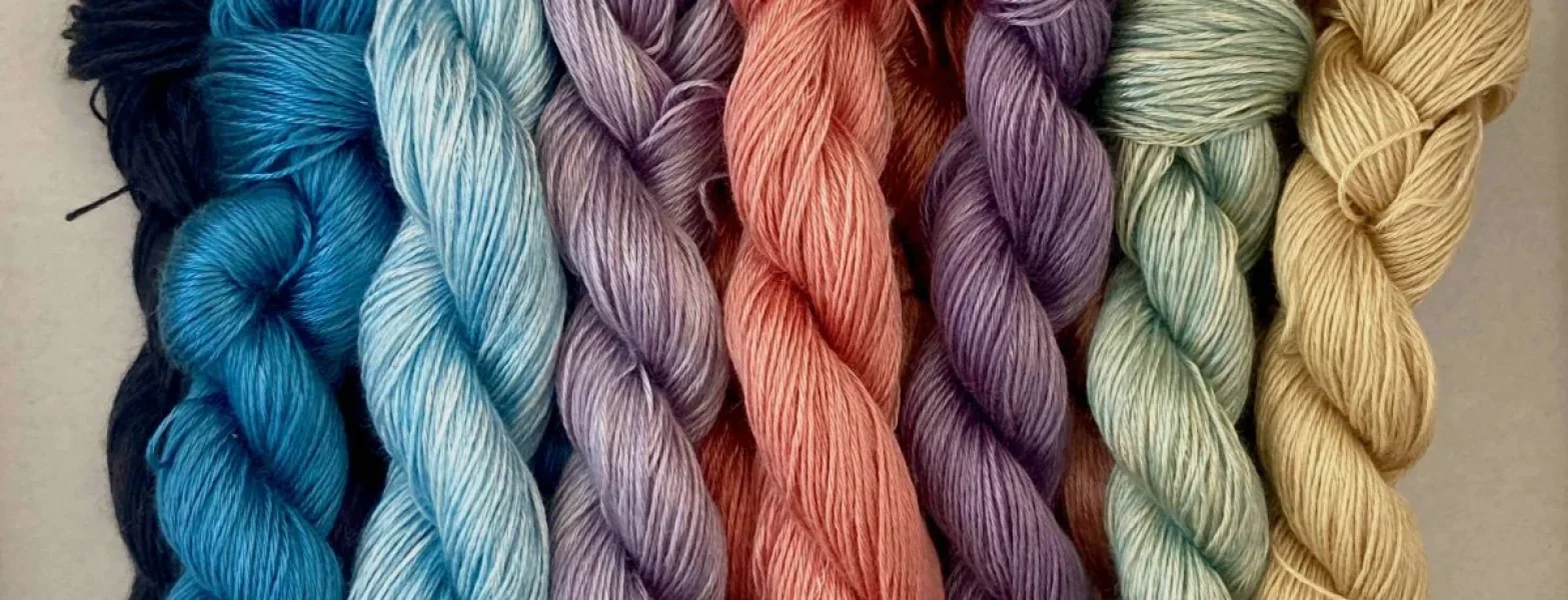 A selection of naturally dyed yarns by crochet graduate Vivienne Richmond